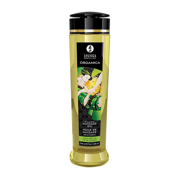 Shunga Organic Kissable Massage Oil, 8 oz Exotic Green Tea
