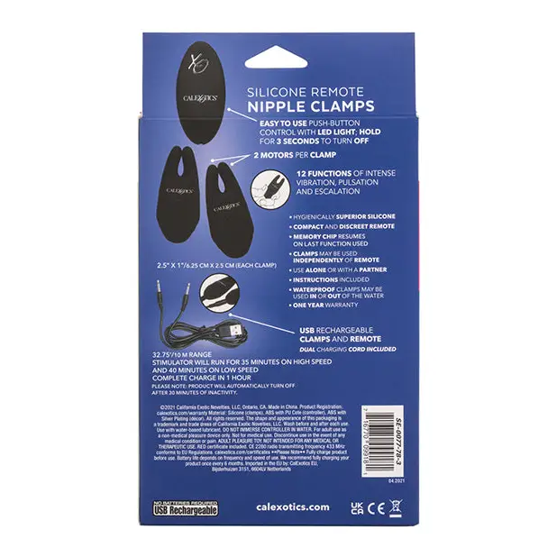 Silicone Nipple Clamps w/Remote, Black