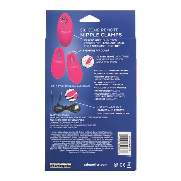 Silicone Nipple Clamps w/Remote, Pink