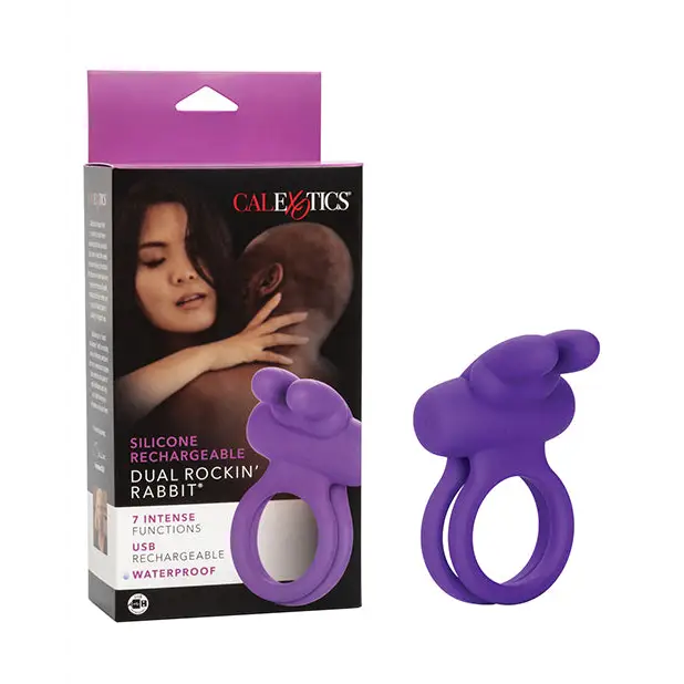 Silicone Rechargeable Rockin’ Rabbit Enhancer - Purple - Penis Enhancement