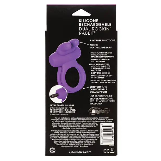 Silicone Rechargeable Rockin’ Rabbit Enhancer - Purple - Penis Enhancement