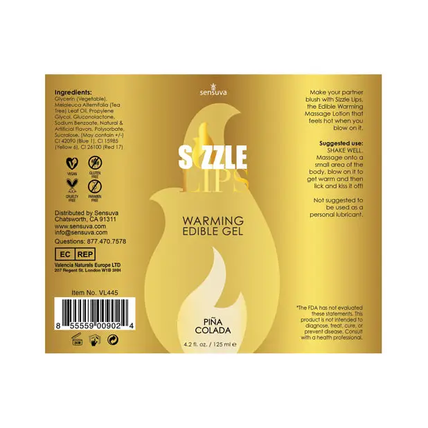 Sizzle Lips Warming Gel, 4.2 oz Pina Colada