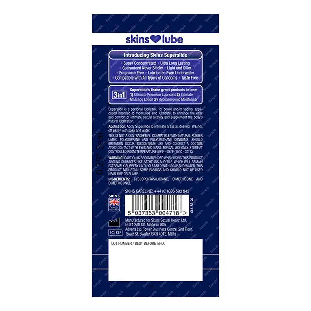 Skins Super Slide Silicone Based Lubricant - 5 ml Foil - Lubricants