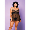 Soft Mesh Babydoll & G-String Black 3X
