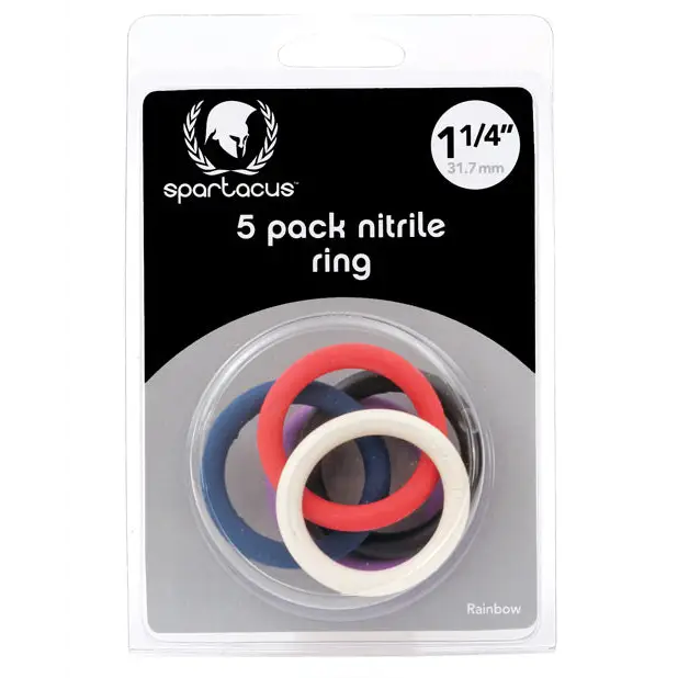 Spartacus 1.25’’ Nitrile Cock Ring Set - Asst. Colors Pack of 5 - Penis Enhancement