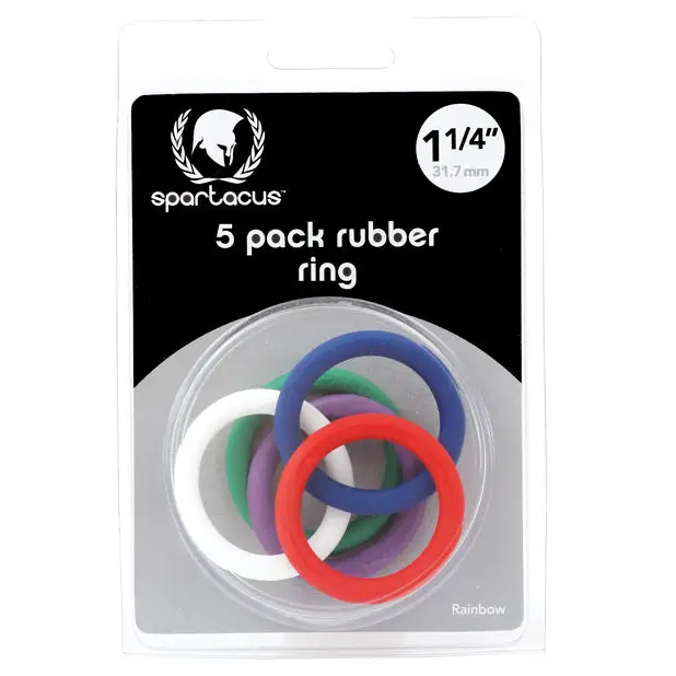 Spartacus 1.25’’ Rubber Cock Ring Set - Rainbow Pack of 5 - Penis Enhancement