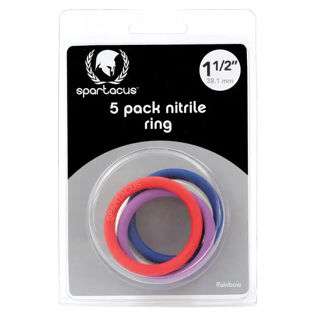 Spartacus 1.5’’ Nitrile Cock Ring Set - Asst. Colors Pack of 5 - Penis Enhancement