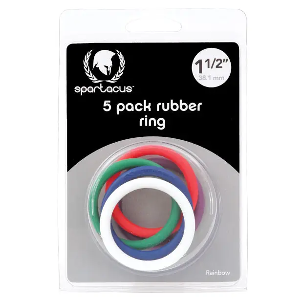 Spartacus 1.5’’ Rubber Cock Ring Set - Rainbow Pack of 5 - Penis Enhancement