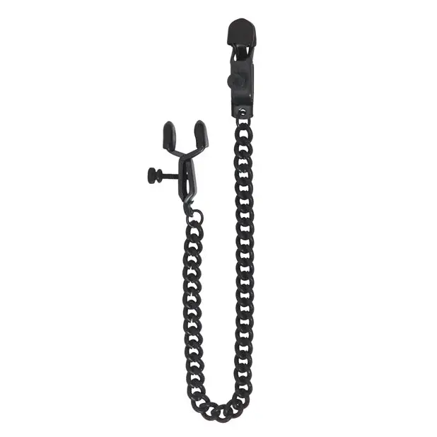 Spartacus Adjustable Alligator Nipple Clamps w/Black Chain - Bondage Blindfolds & Restraints