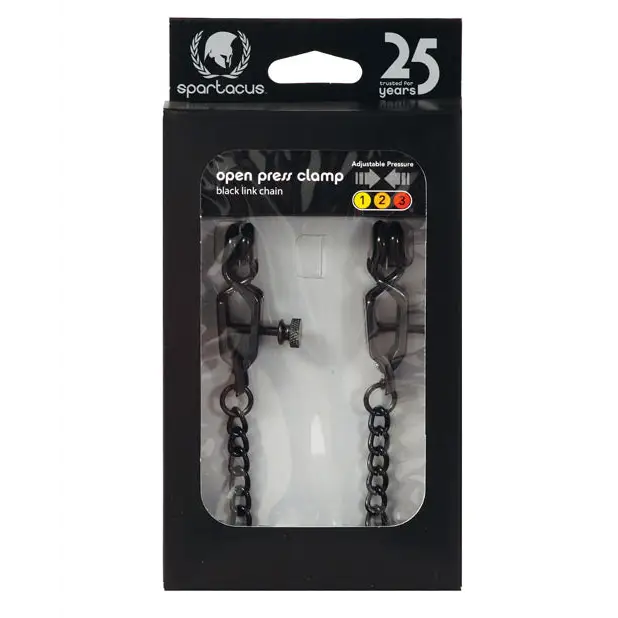Spartacus Adjustable Alligator Nipple Clamps w/Black Chain - Bondage Blindfolds & Restraints