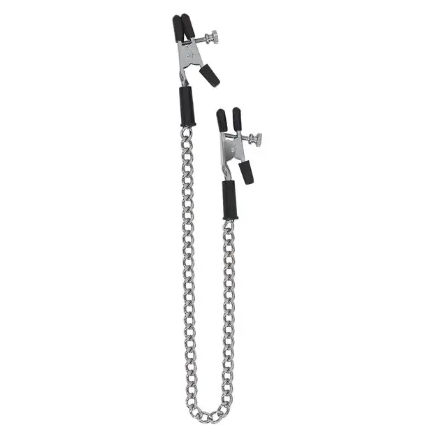 Spartacus Adjustable Alligator Nipple Clamps w/Link Chain - Bondage Blindfolds & Restraints