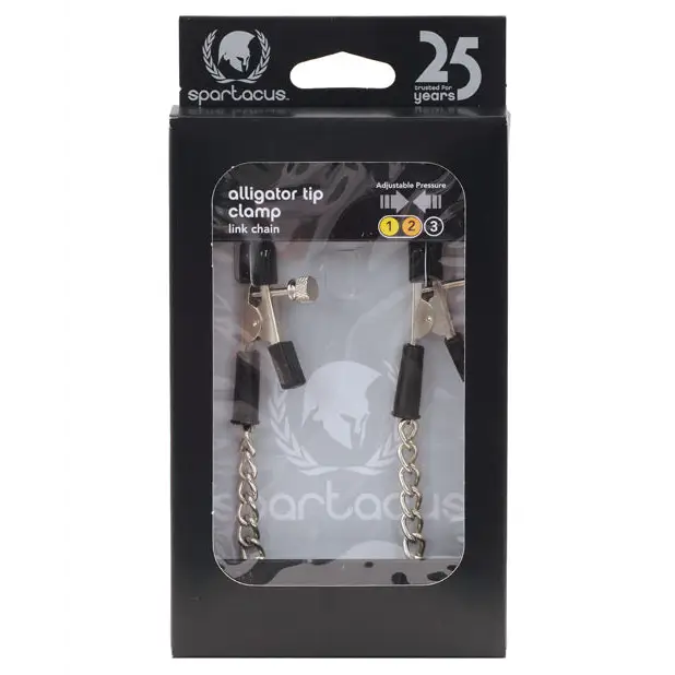 Spartacus Adjustable Alligator Nipple Clamps w/Link Chain - Bondage Blindfolds & Restraints