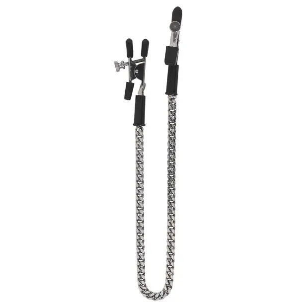 Spartacus Adjustable Alligator Nipple Clamps w/Silver Chain - Bondage Blindfolds & Restraints