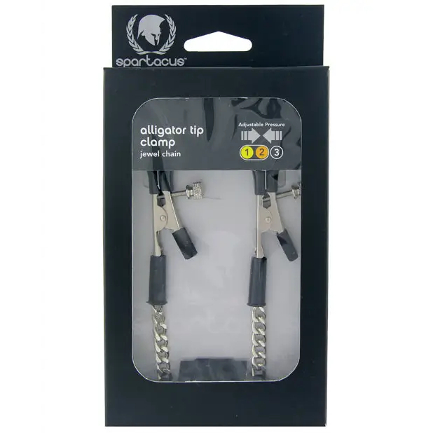 Spartacus Adjustable Alligator Nipple Clamps w/Silver Chain - Bondage Blindfolds & Restraints