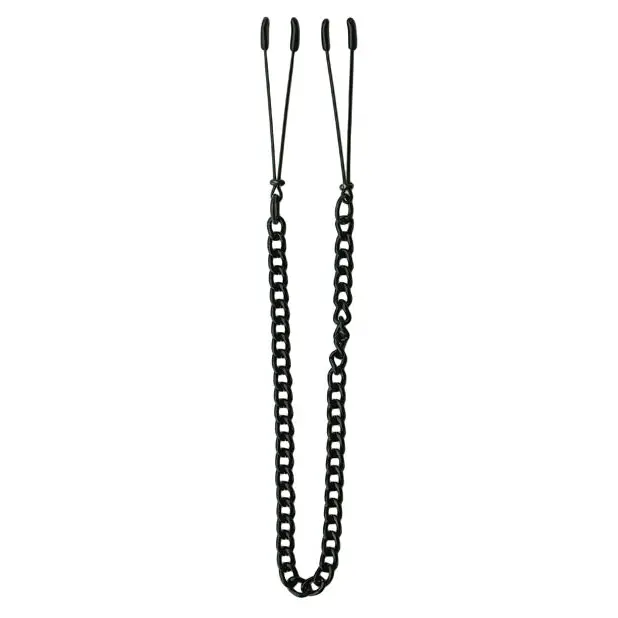 Spartacus Adjustable Black Tweezer Nipple Clamps w/Chain - Bondage Blindfolds & Restraints