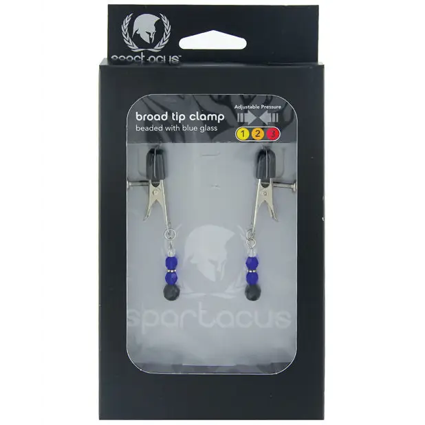 Spartacus Adjustable Broad Tip Blue Beaded Nipple Clamps - Bondage Blindfolds & Restraints