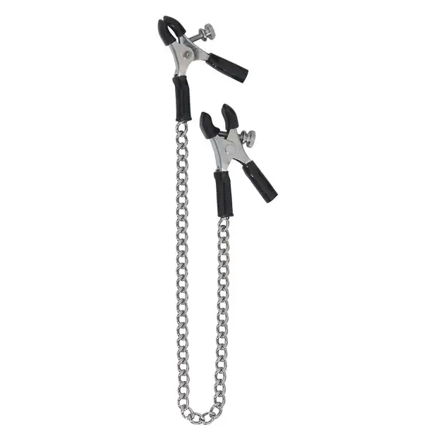 Spartacus Adjustable Micro Plier Nipple Clamps w/Link Chain - Bondage Blindfolds & Restraints