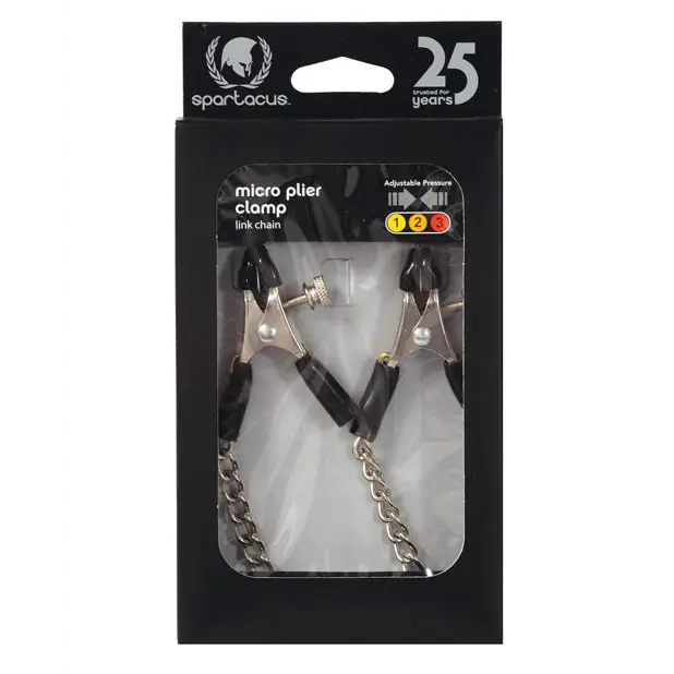 Spartacus Adjustable Micro Plier Nipple Clamps w/Link Chain - Bondage Blindfolds & Restraints