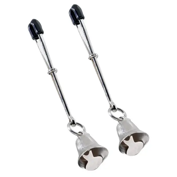 Spartacus Adjustable Tweezer Nipple Clamps w/Bells - Bondage Blindfolds & Restraints