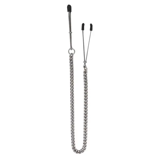 Spartacus Adjustable Tweezer Nipple Clamps w/Jewel Chain - Bondage Blindfolds & Restraints
