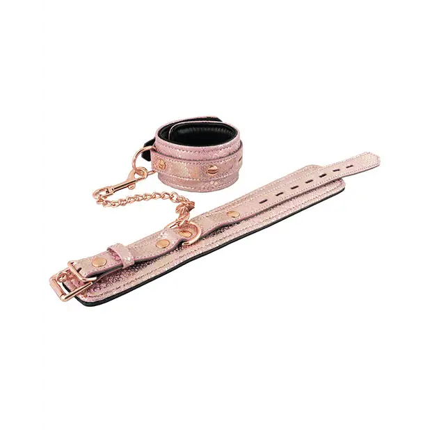 Spartacus Ankle Restraints w/Leather Lining - Pink Snakeskin Micro Fiber - Bondage Blindfolds & Restraints