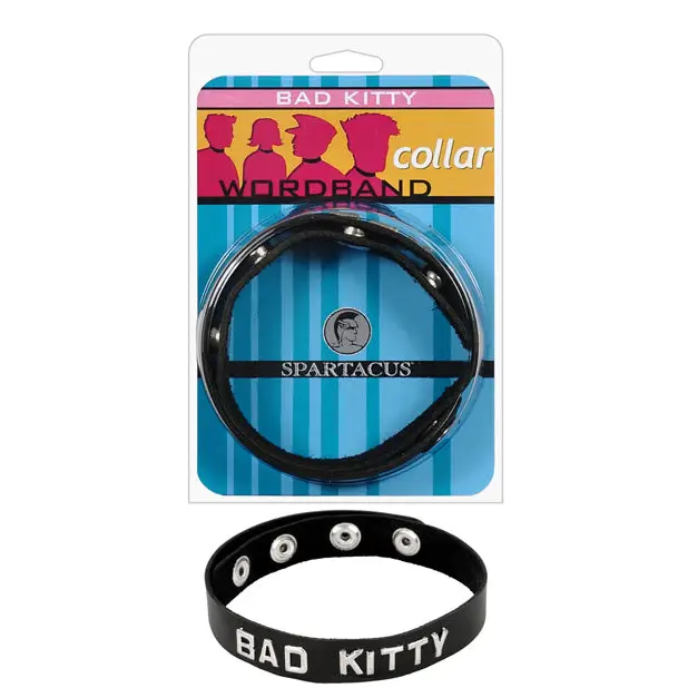 Spartacus BAD KITTY Leather Collar - Black - Bondage Blindfolds & Restraints