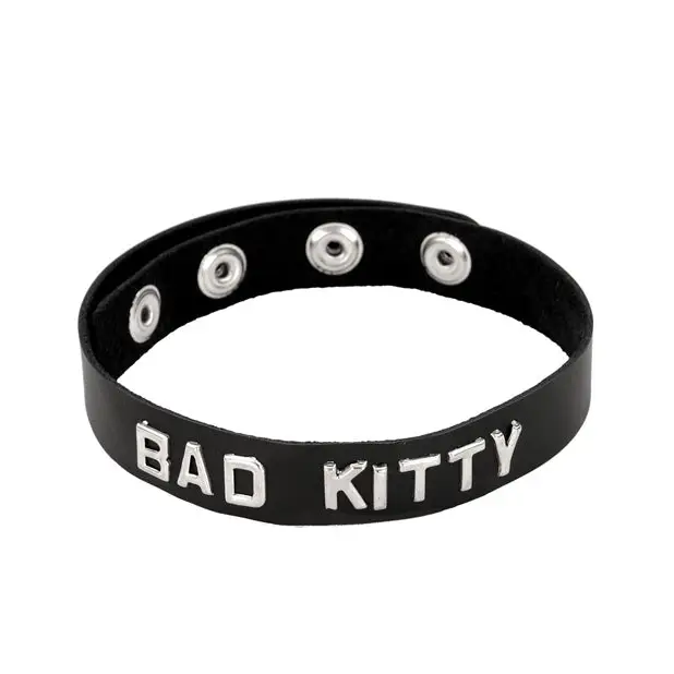 Spartacus BAD KITTY Leather Collar - Black - Bondage Blindfolds & Restraints