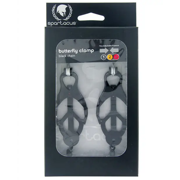 Spartacus Black Butterfly Style Nipple Clamps w/Chain - Bondage Blindfolds & Restraints