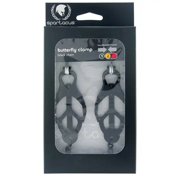 Spartacus Black Butterfly Style Nipple Clamps w/Chain - Bondage Blindfolds & Restraints