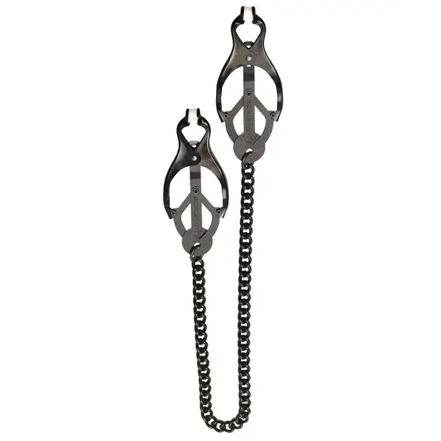 Spartacus Black Butterfly Style Nipple Clamps w/Chain - Bondage Blindfolds & Restraints