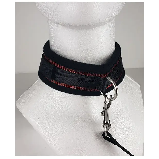 Spartacus Collar & Leash - Neoprene Red - Bondage Blindfolds & Restraints