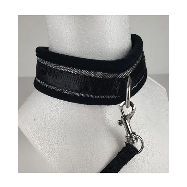 Spartacus Collar & Leash - Neoprene Silver - Bondage Blindfolds & Restraints