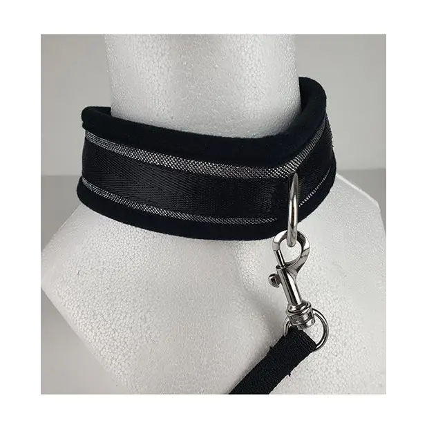Spartacus Collar & Leash - Neoprene Silver - Bondage Blindfolds & Restraints