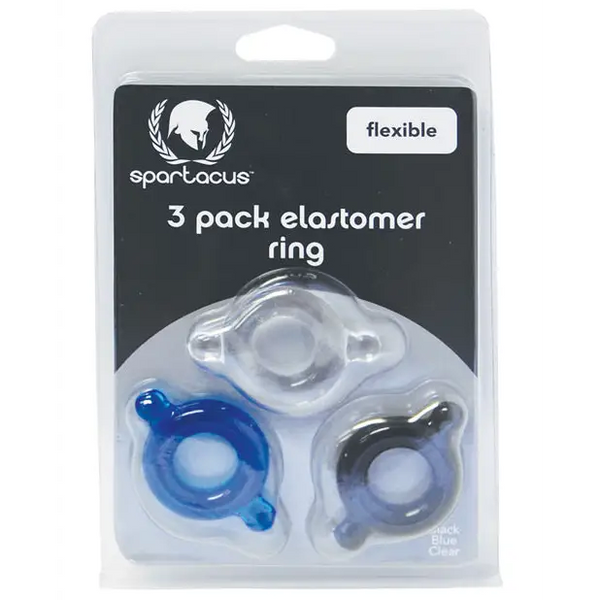 Spartacus Elastomer Cock Ring Set - Black Blue & Clear Pack of 3 - Penis Enhancement