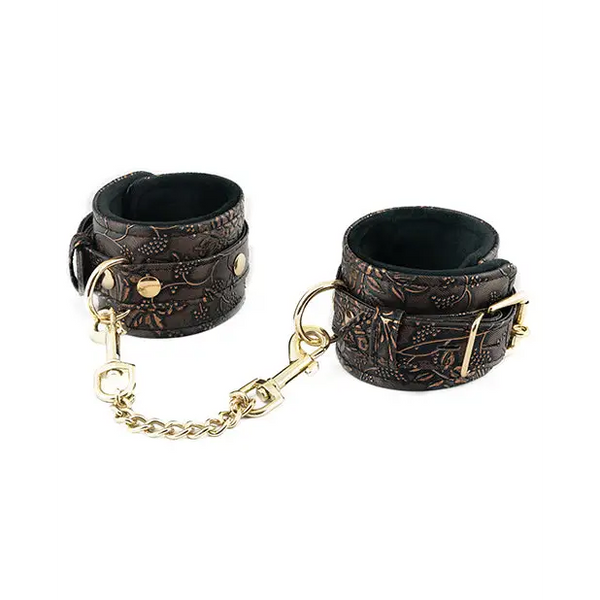 Spartacus Faux Fur Lining Ankle Restraints - Brown Floral Print - Bondage Blindfolds & Restraints