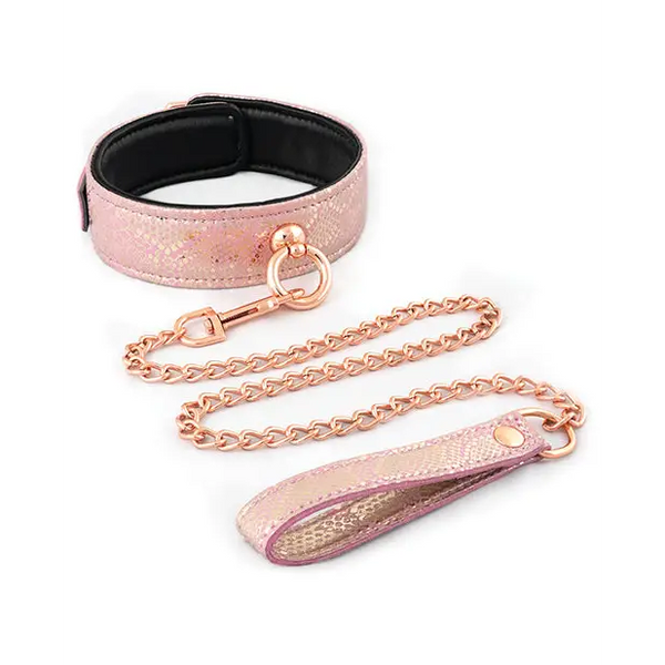 Spartacus Micro Fiber Collar & Leash w/Leather Lining - Pink - Bondage Blindfolds & Restraints