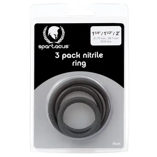 Spartacus Nitrile Cock Ring Set - Black Pack of 3 - Penis Enhancement