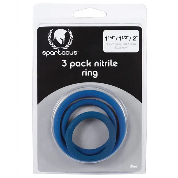 Spartacus Nitrile Cock Ring Set - Blue Pack of 3 - Penis Enhancement