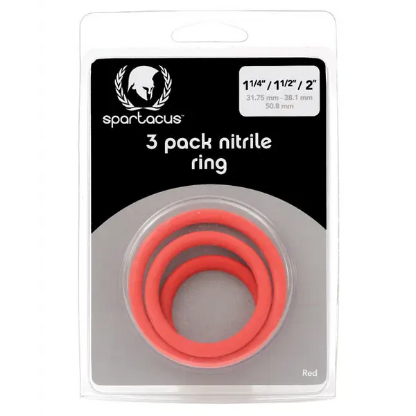 Spartacus Nitrile Cock Ring Set - Red Pack of 3 - Penis Enhancement