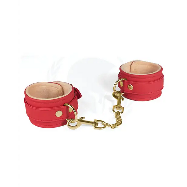 Spartacus PU Ankle Cuffs w/Plush Lining - Red - Bondage Blindfolds & Restraints