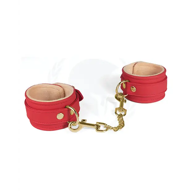 Spartacus PU Ankle Cuffs w/Plush Lining - Red - Bondage Blindfolds & Restraints