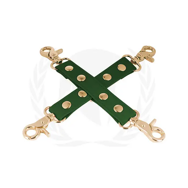 Spartacus PU Hog Tie w/Gold Hardware - Green - Bondage Blindfolds & Restraints