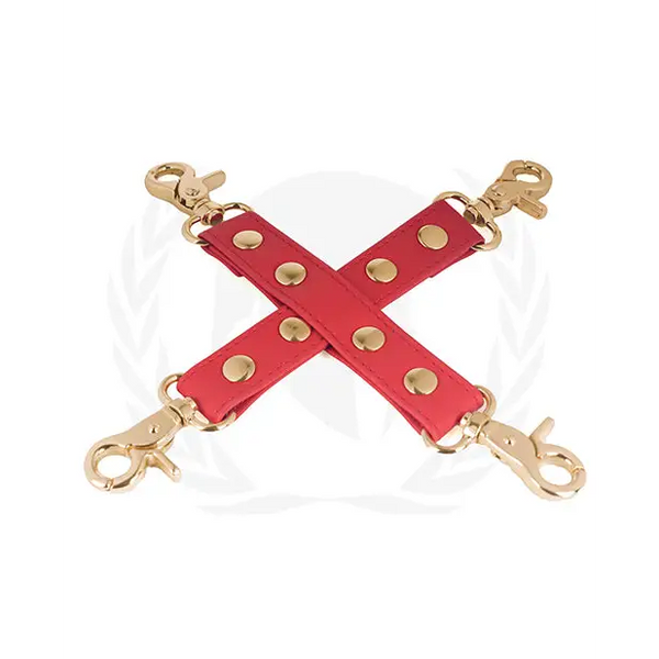Spartacus PU Hog Tie w/Gold Hardware - Red - Bondage Blindfolds & Restraints