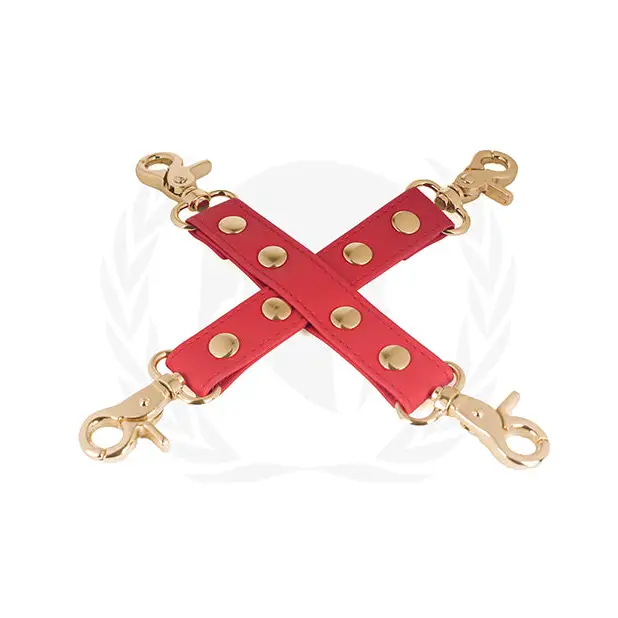 Spartacus PU Hog Tie w/Gold Hardware - Red - Bondage Blindfolds & Restraints