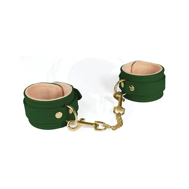Spartacus PU Wrist Cuffs w/Plush Lining - Green - Bondage Blindfolds & Restraints