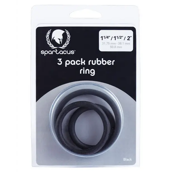 Spartacus Rubber Cock Ring Set - Black Pack of 3 - Penis Enhancement