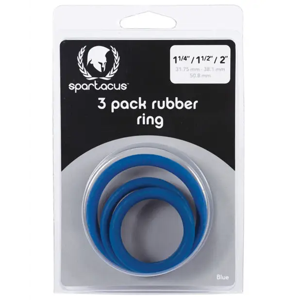 Spartacus Rubber Cock Ring Set- Blue Pack of 3 - Penis Enhancement