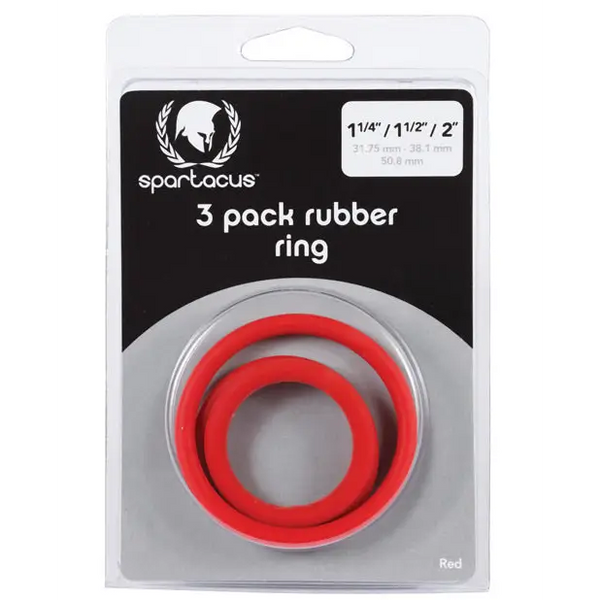 Spartacus Rubber Cock Ring Set - Red Pack of 3 - Penis Enhancement