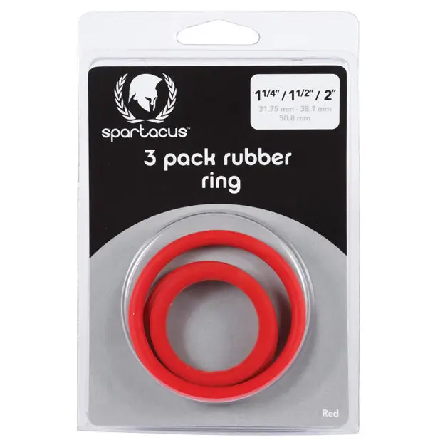 Spartacus Rubber Cock Ring Set - Red Pack of 3 - Penis Enhancement