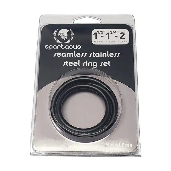 Spartacus Seamless Stainless Steel C-Ring - Black Pack of 3 - Penis Enhancement